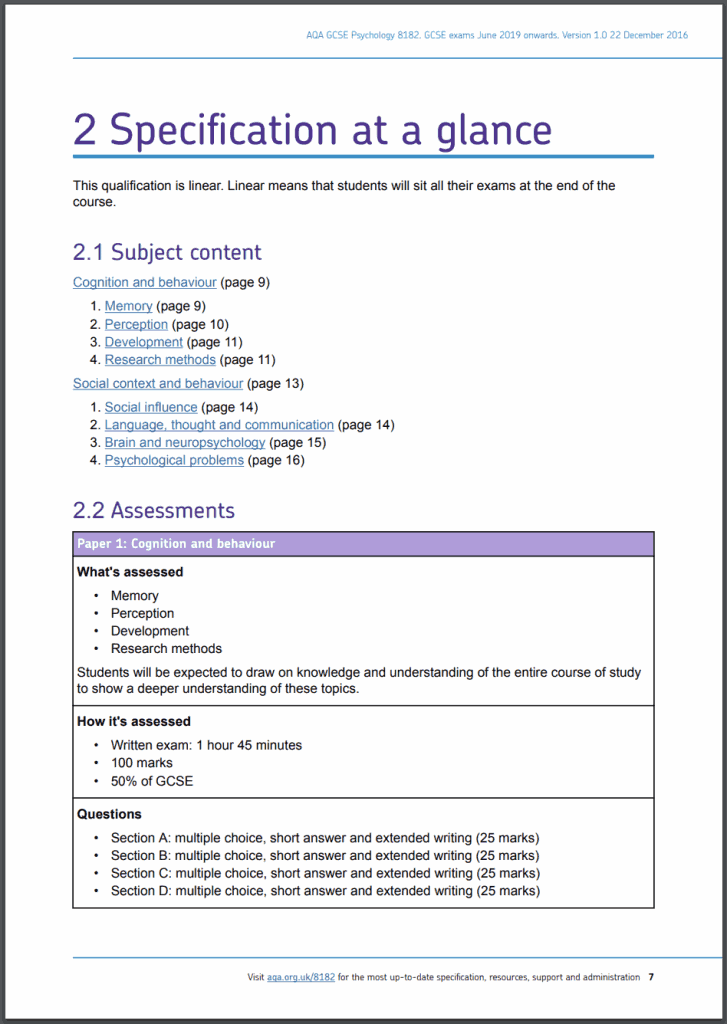 GCSE Psychology specification